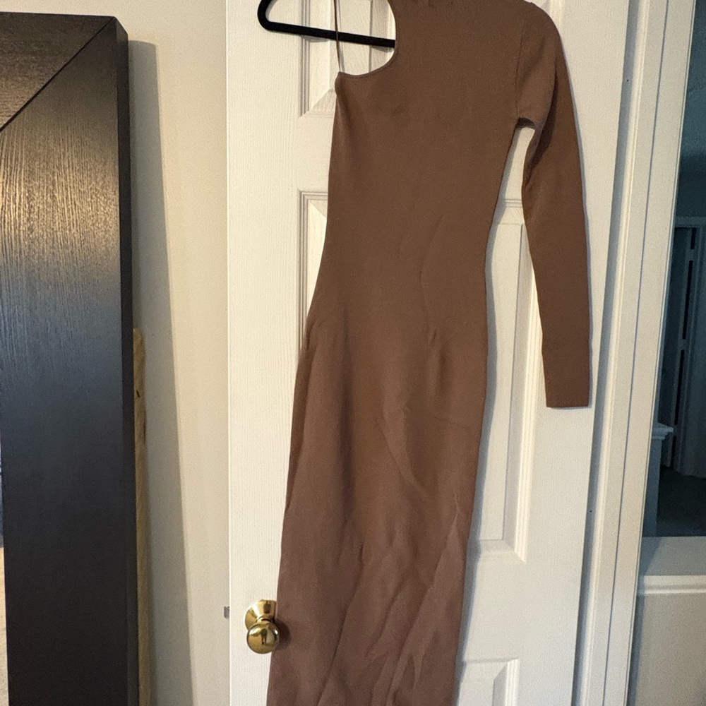 Zara One-Shoulder Brown Dress